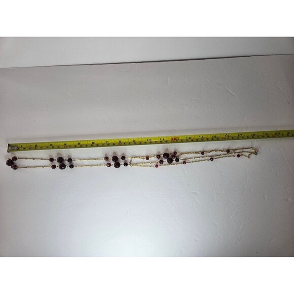 Gold Tone Necklace Double Strand with Dark Red Beads Lobster Claw Clasp - Picture 4 of 5